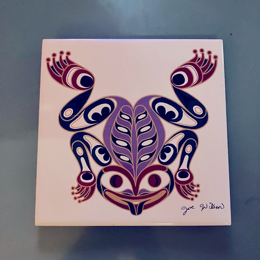 Vintage Joe Wilson Indigenous Painted Frog Ceramic Art Tile Wall Hanging 6”x6”